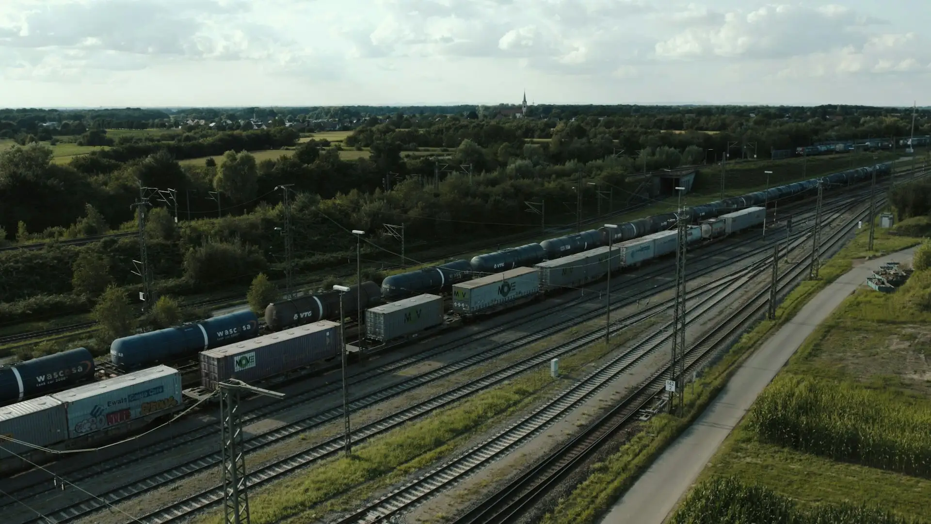 Freight train railway yard